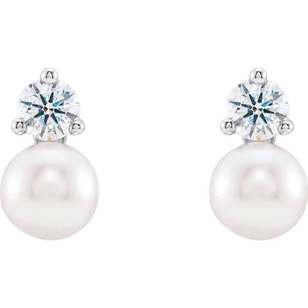 Cultured White Freshwater Pearl & 1/2 CTW Natural Diamond Earrings