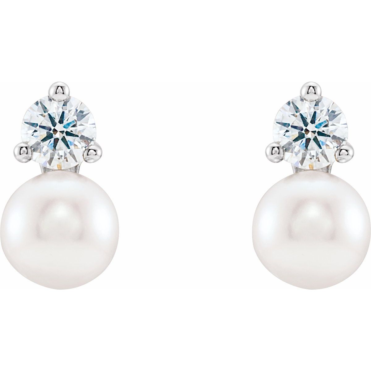 Cultured White Freshwater Pearl & 1/2 CTW Natural Diamond Earrings