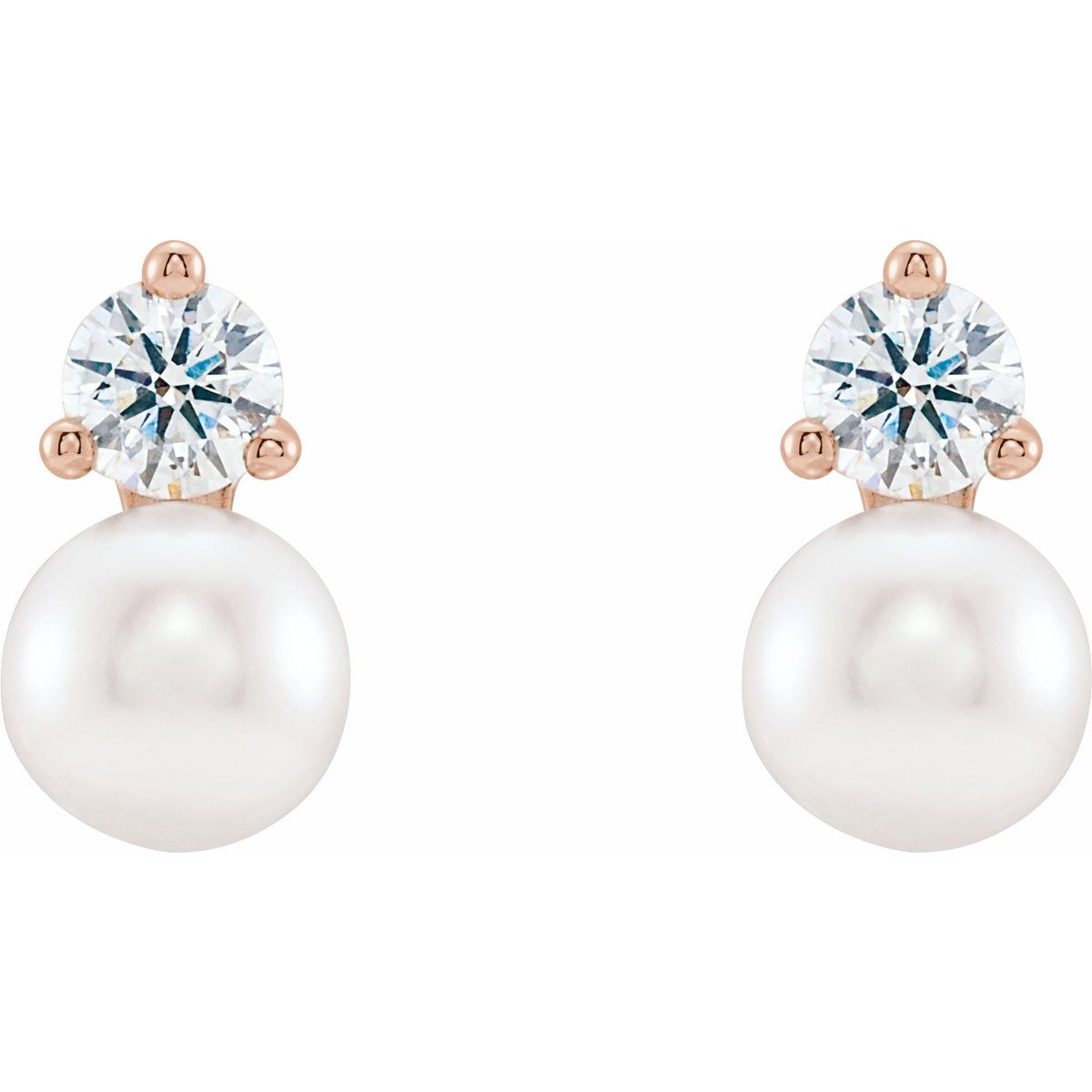 Cultured White Freshwater Pearl & 1/2 CTW Natural Diamond Earrings in 14k rose gold