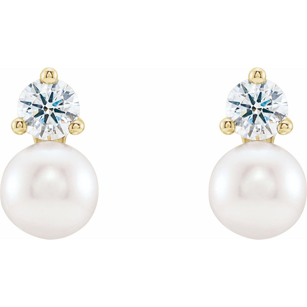 Cultured White Freshwater Pearl & 1/2 CTW Natural Diamond Earrings in 14k yellow gold