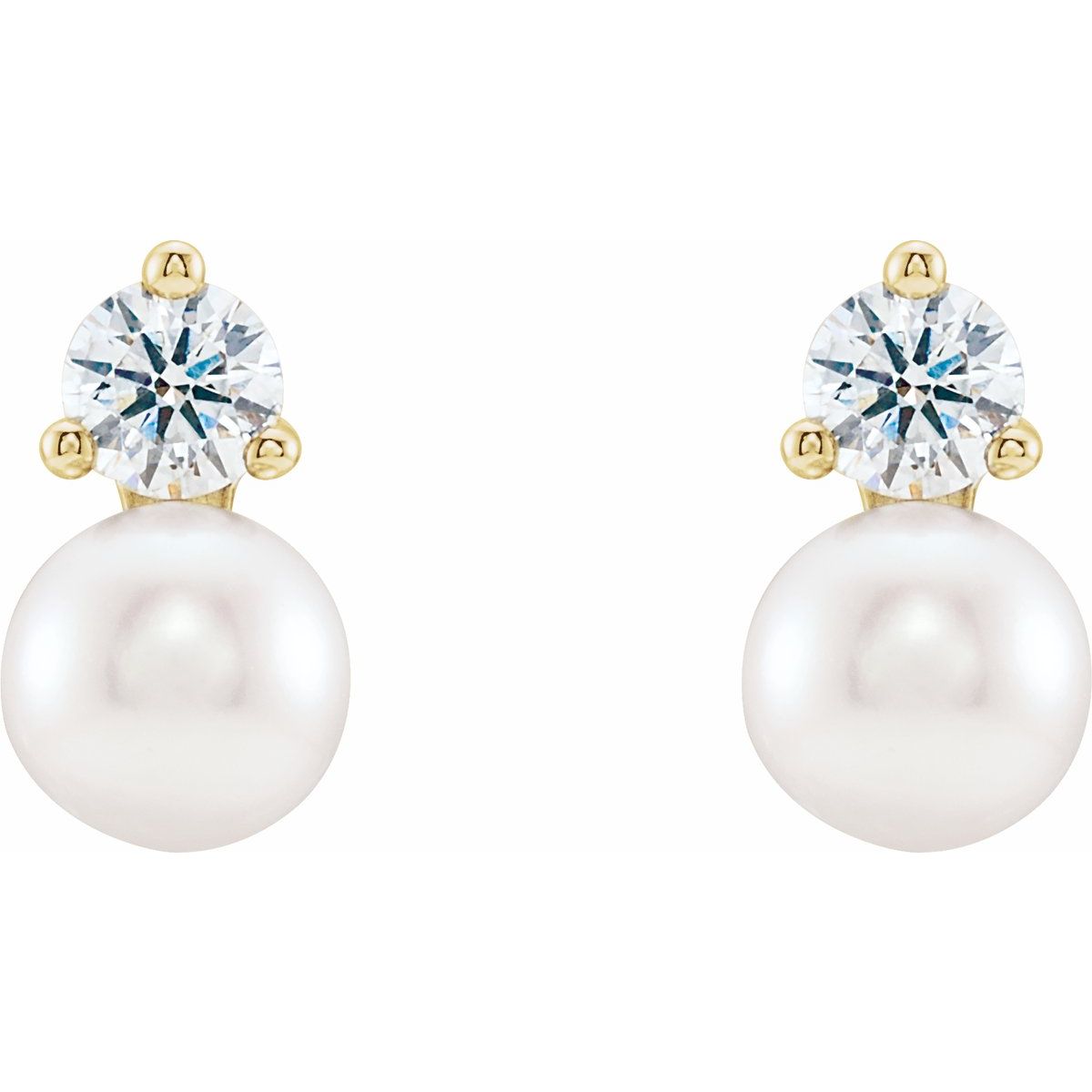 Cultured White Freshwater Pearl & 1/2 CTW Natural Diamond Earrings in 14k yellow gold