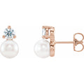 Cultured White Freshwater Pearl & 1/2 CTW Natural Diamond Earrings in 14k rose gold