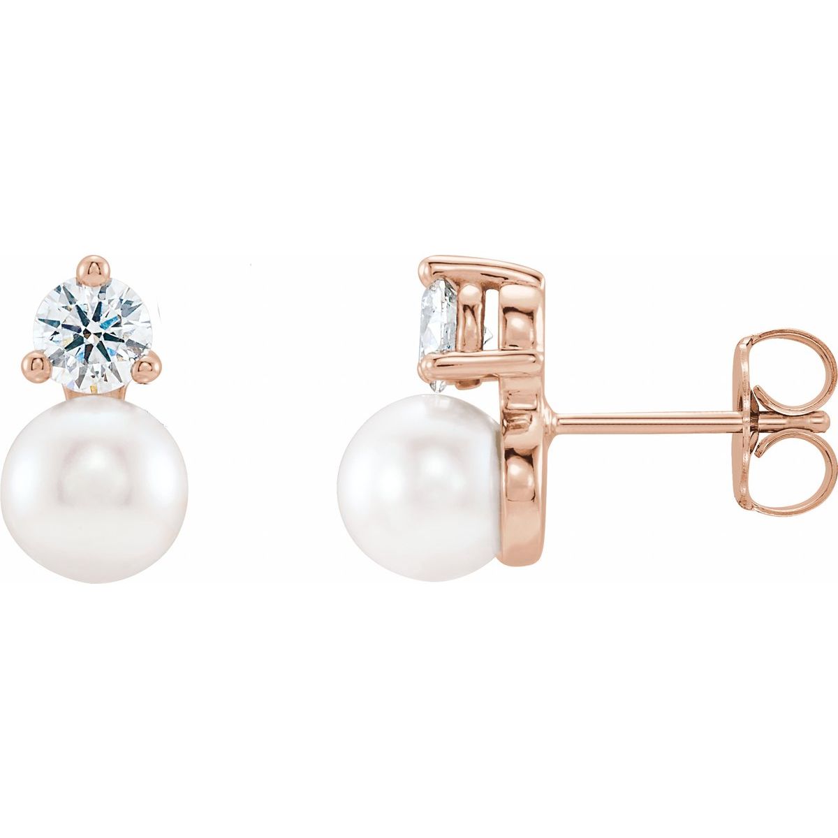 Cultured White Freshwater Pearl & 1/2 CTW Natural Diamond Earrings in 14k rose gold