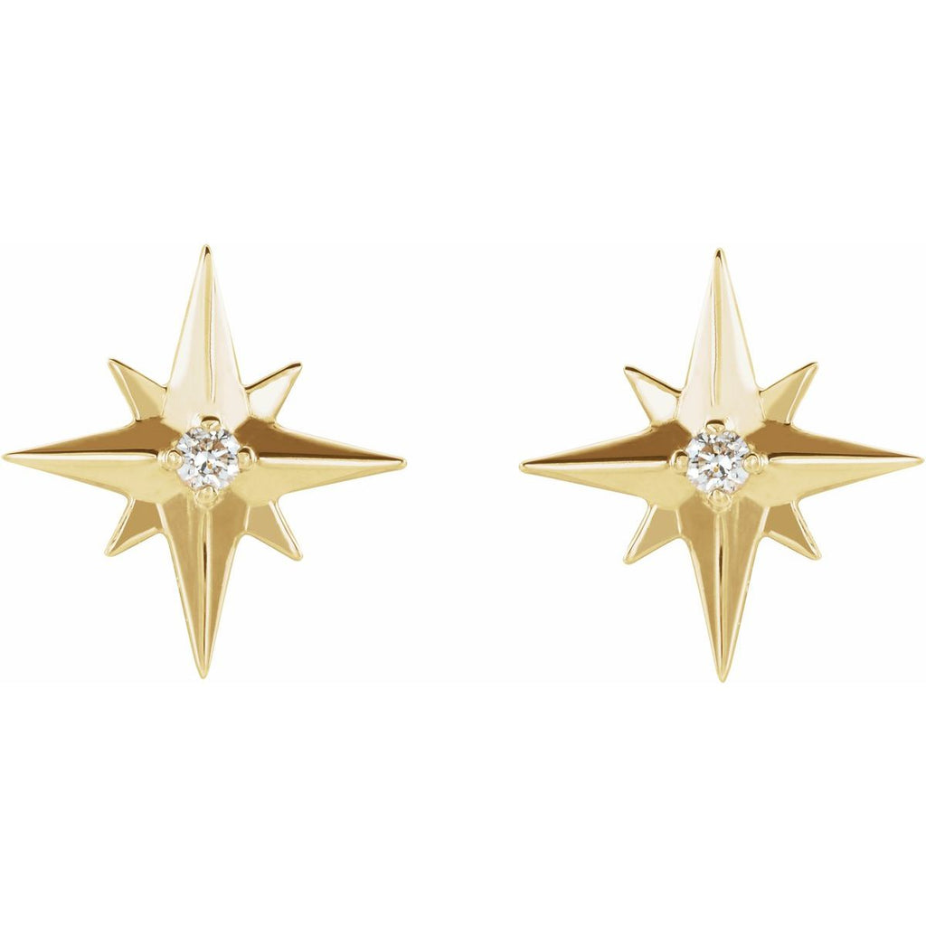.03 CTW Natural Diamond Star Earrings in 14k yellow gold