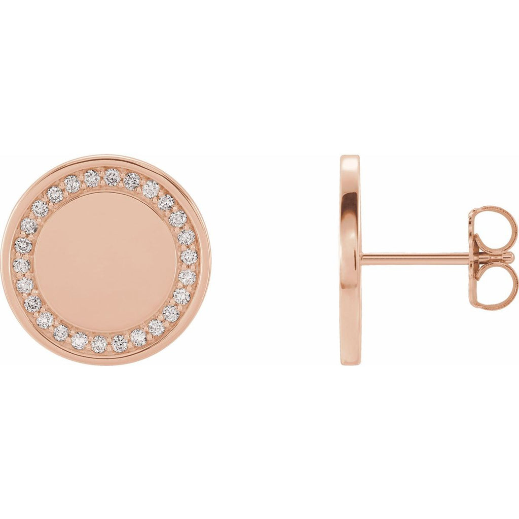 1/4 CTW Natural Diamond Engravable Earrings in 14k rose gold