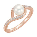 Cultured White Freshwater Pearl & 1/8 CTW Natural Diamond Ring in 14k rose gold