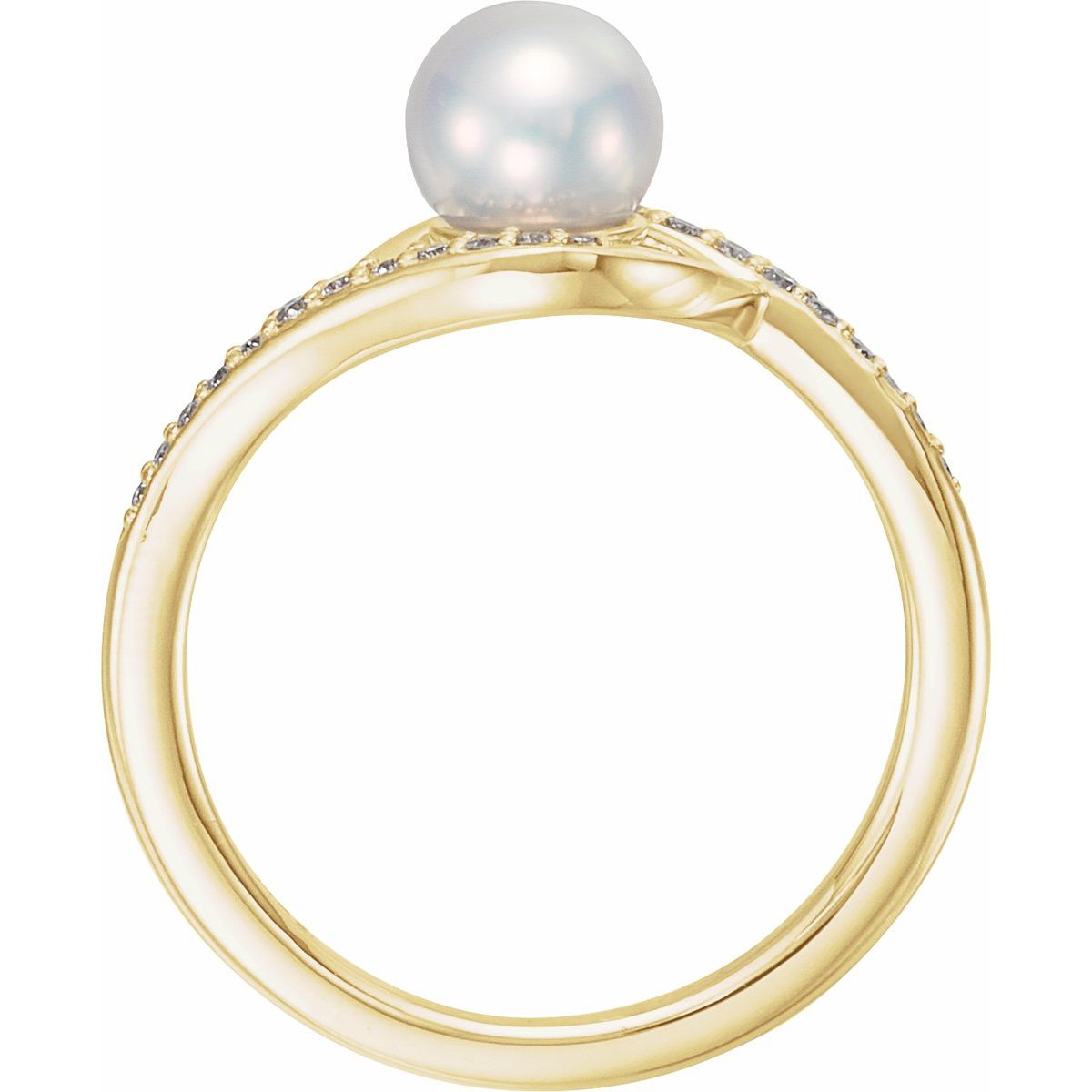 Cultured White Freshwater Pearl & 1/8 CTW Natural Diamond Ring in 14k yellow gold
