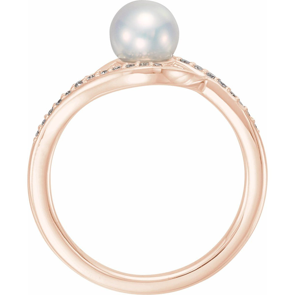 Cultured White Freshwater Pearl & 1/8 CTW Natural Diamond Ring in 14k rose gold