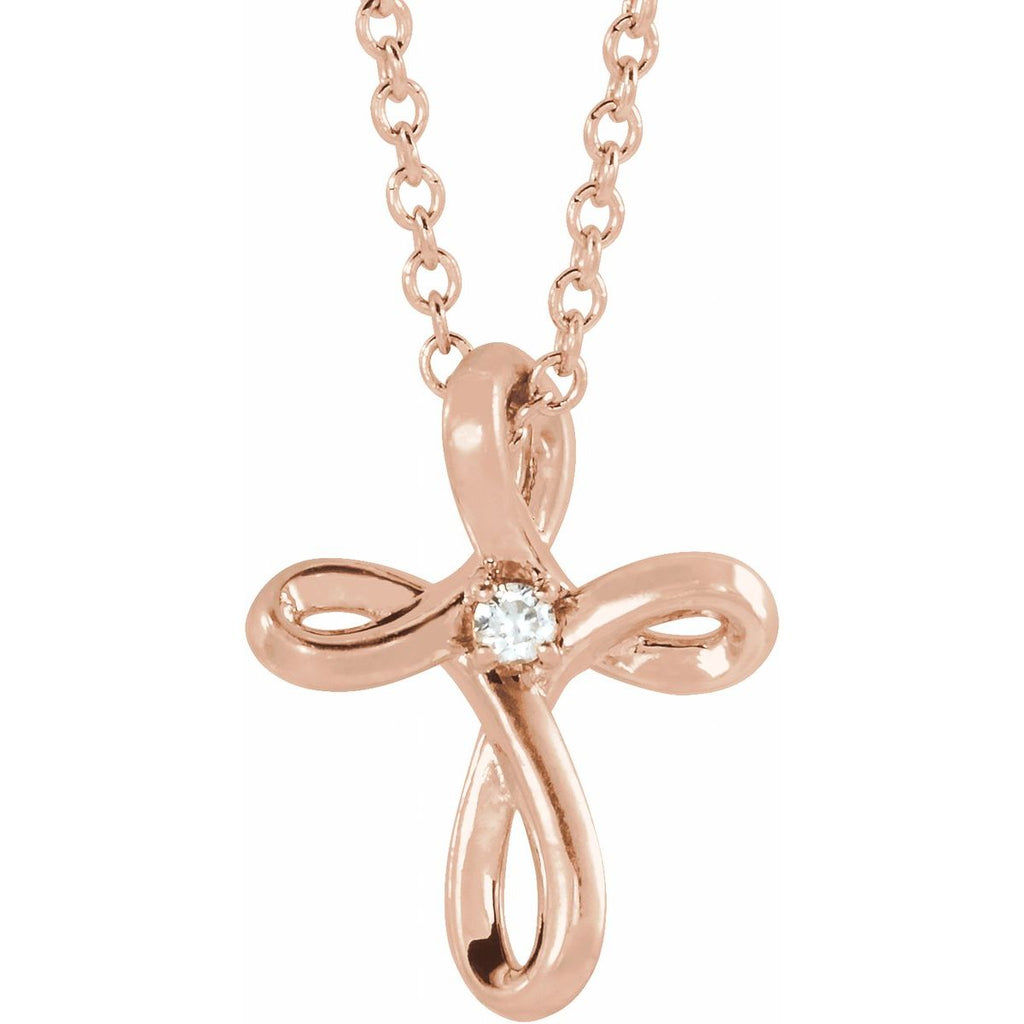 .015 CTW Natural Diamond Cross Necklace in 14k rose gold