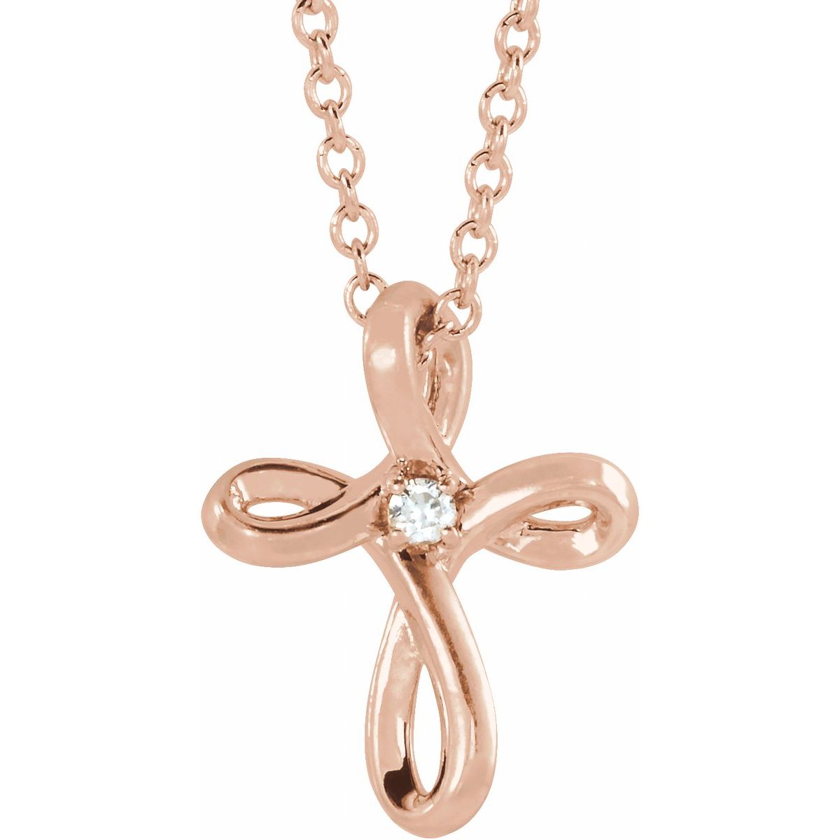 .015 CTW Natural Diamond Cross Necklace in 14k rose gold