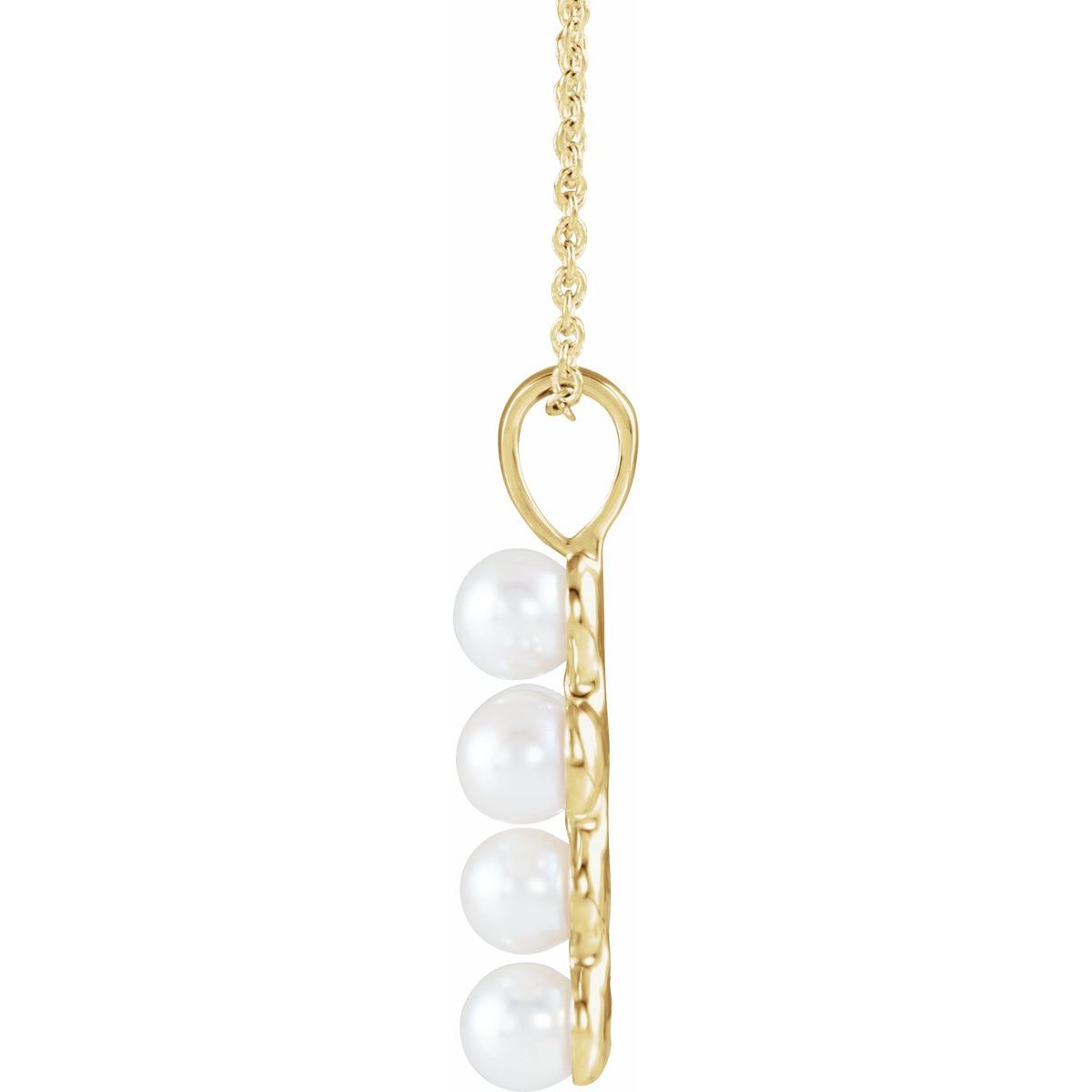 Cultured White Freshwater Pearl Cross Necklace in 14k yellow gold