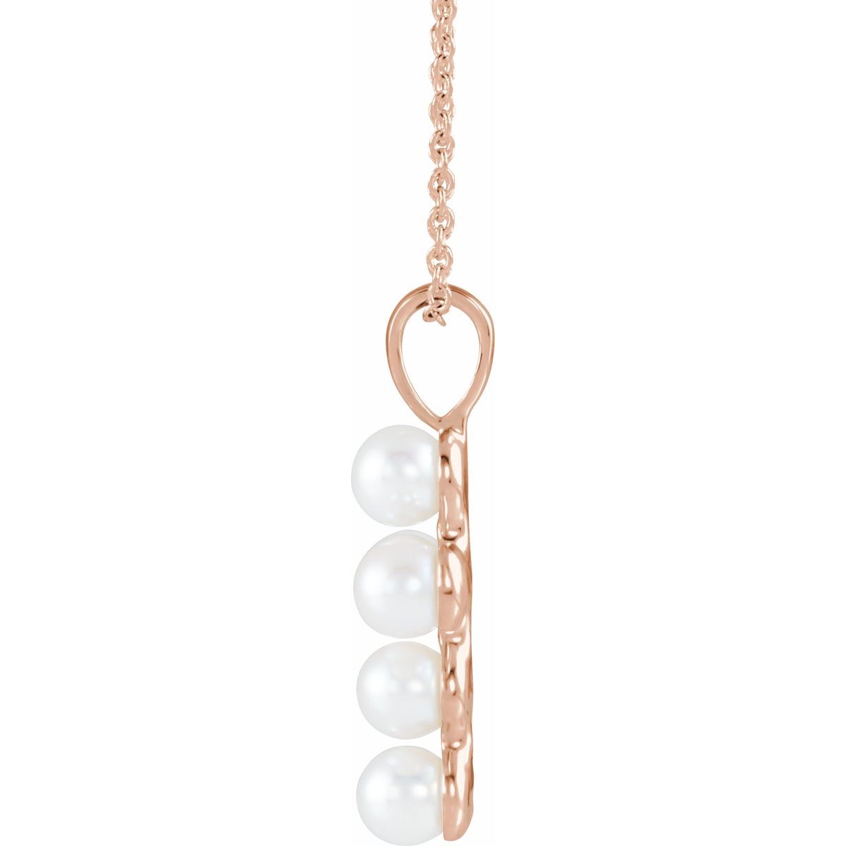 Cultured White Freshwater Pearl Cross Necklace in 14k rose gold