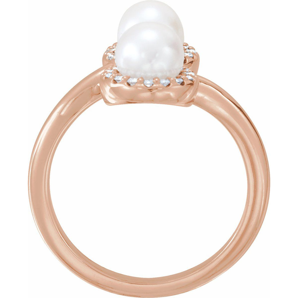 Cultured White Freshwater Pearl & 1/6 CTW Natural Diamond Ring in 14k rose gold