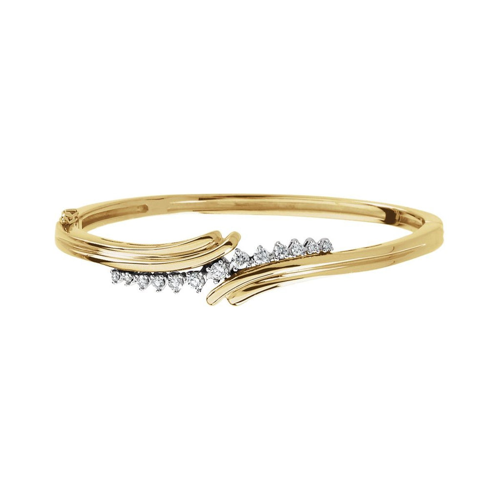 Graduated Hinged Bangle Bracelet in 14k yellow and white gold