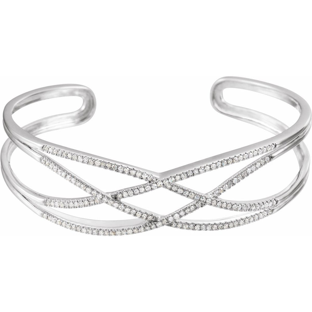 3/4 CTW Natural Diamond Criss-Cross Cuff Bracelet in 14k white gold