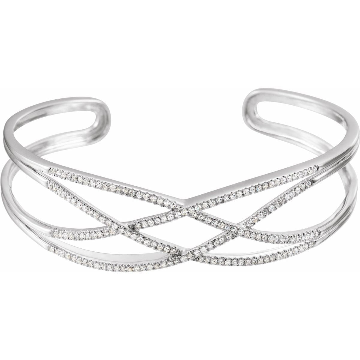 3/4 CTW Natural Diamond Criss-Cross Cuff Bracelet in 14k white gold