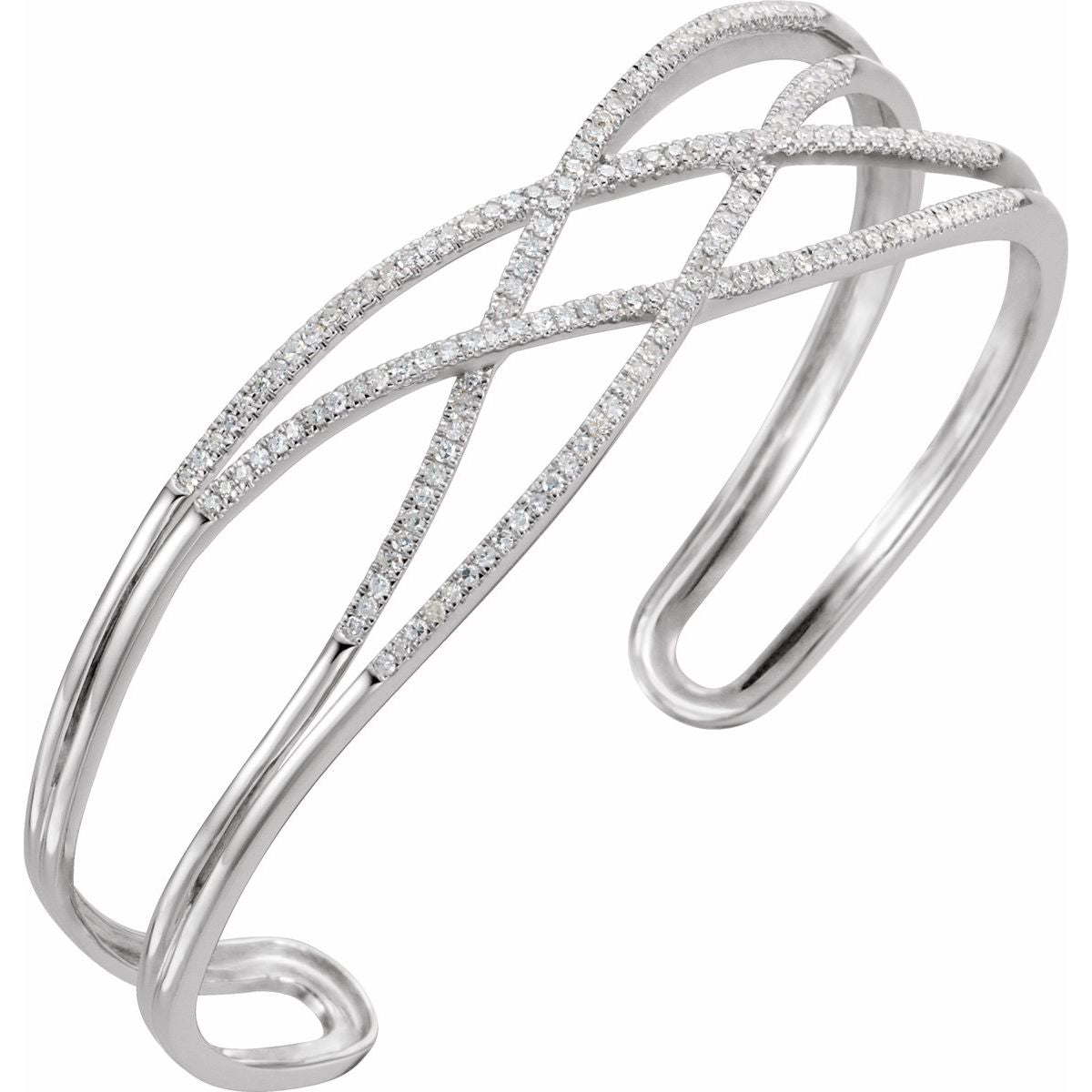 3/4 CTW Natural Diamond Criss-Cross Cuff Bracelet in 14k white gold