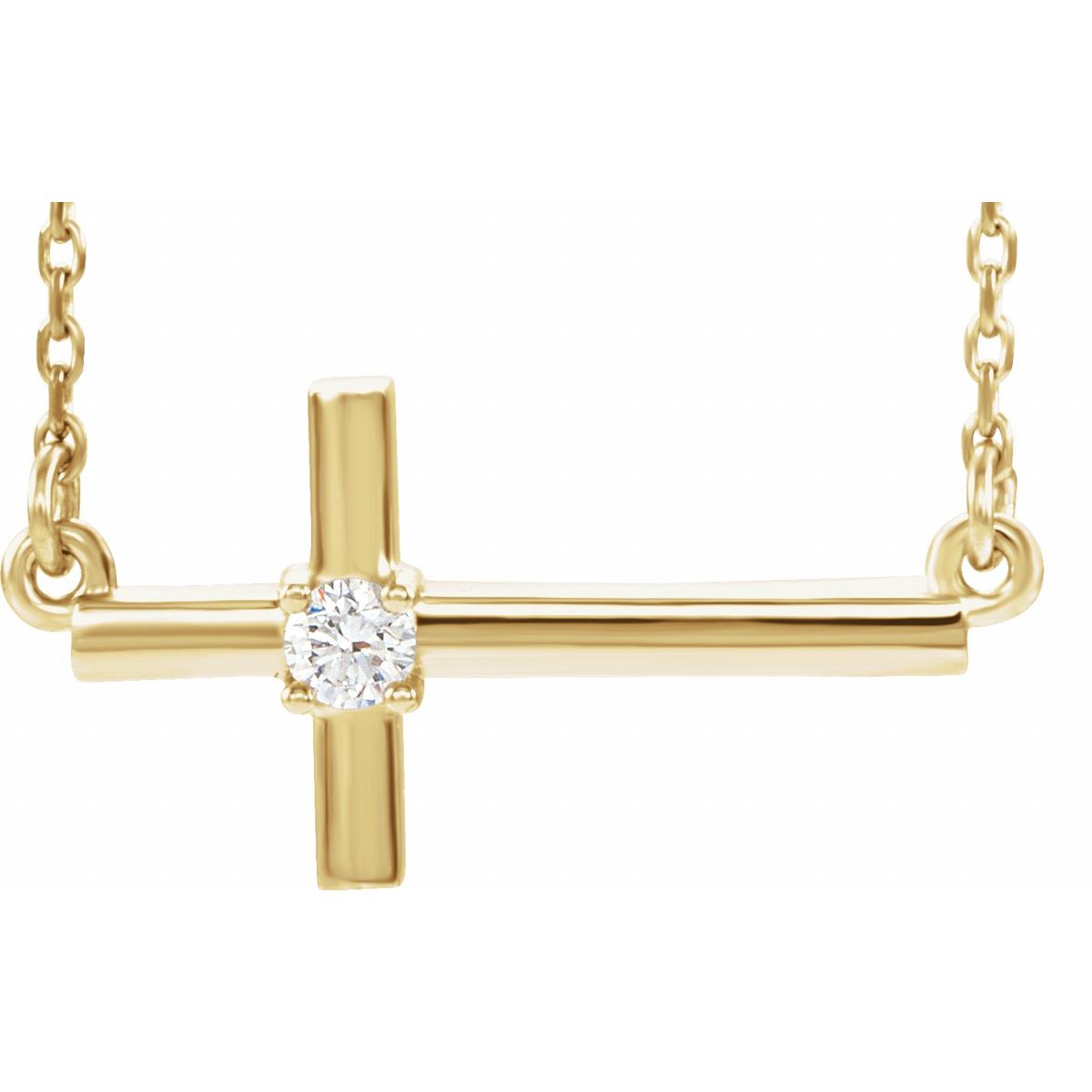 .06 CTW Natural Diamond Sideways Cross Necklace in 14k yellow gold