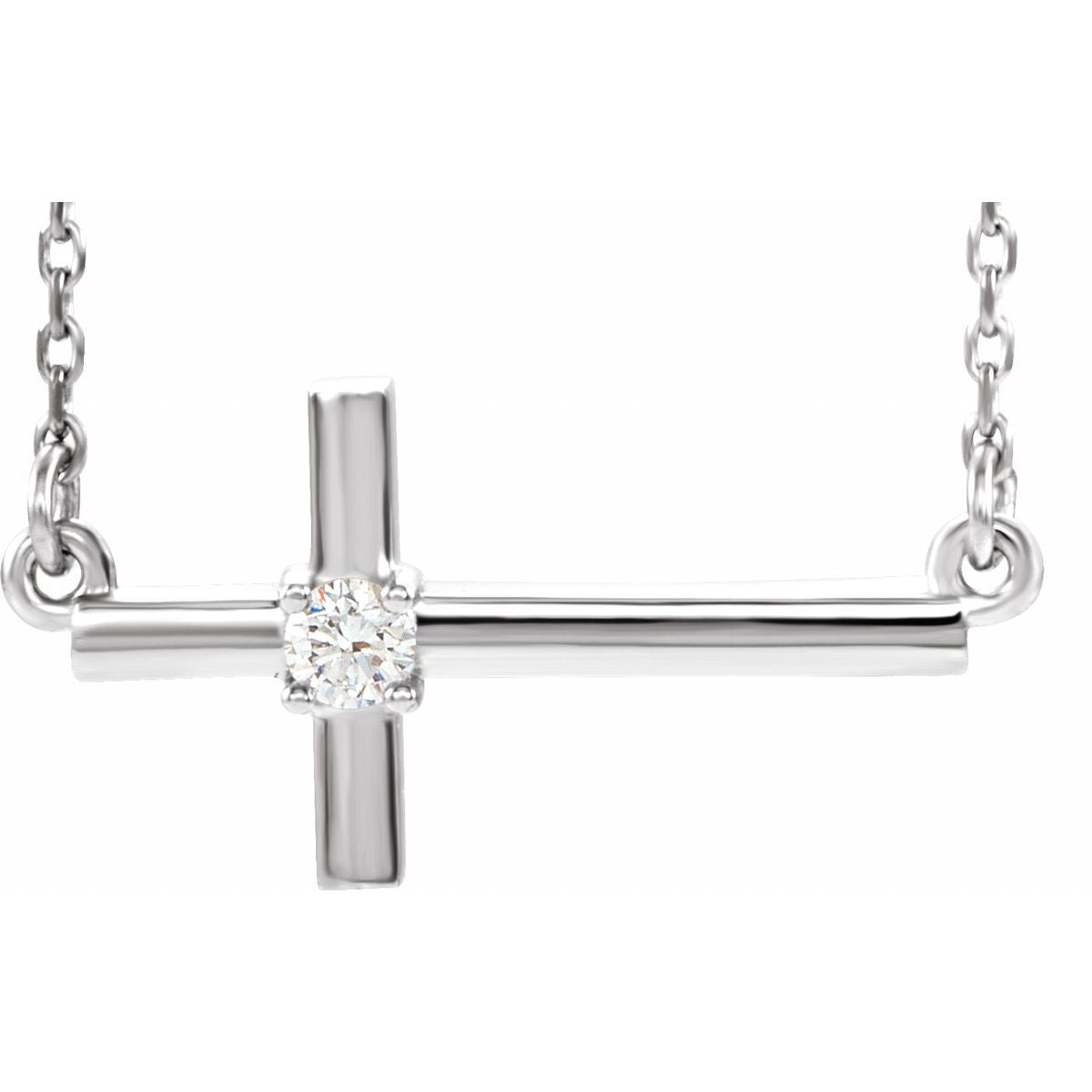.06 CTW Natural Diamond Sideways Cross Necklace in 14k white gold