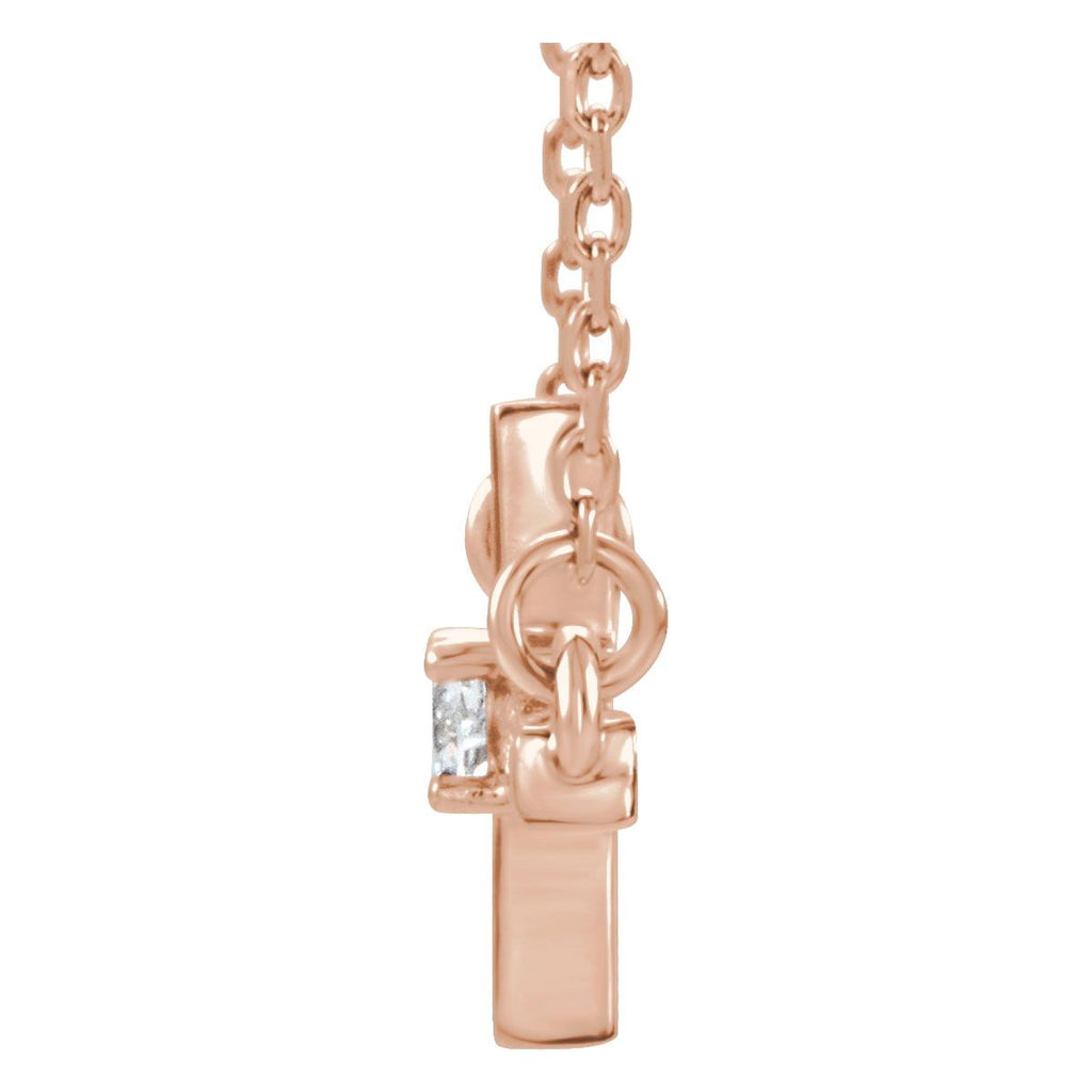 .06 CTW Natural Diamond Sideways Cross Necklace in 14k rose gold