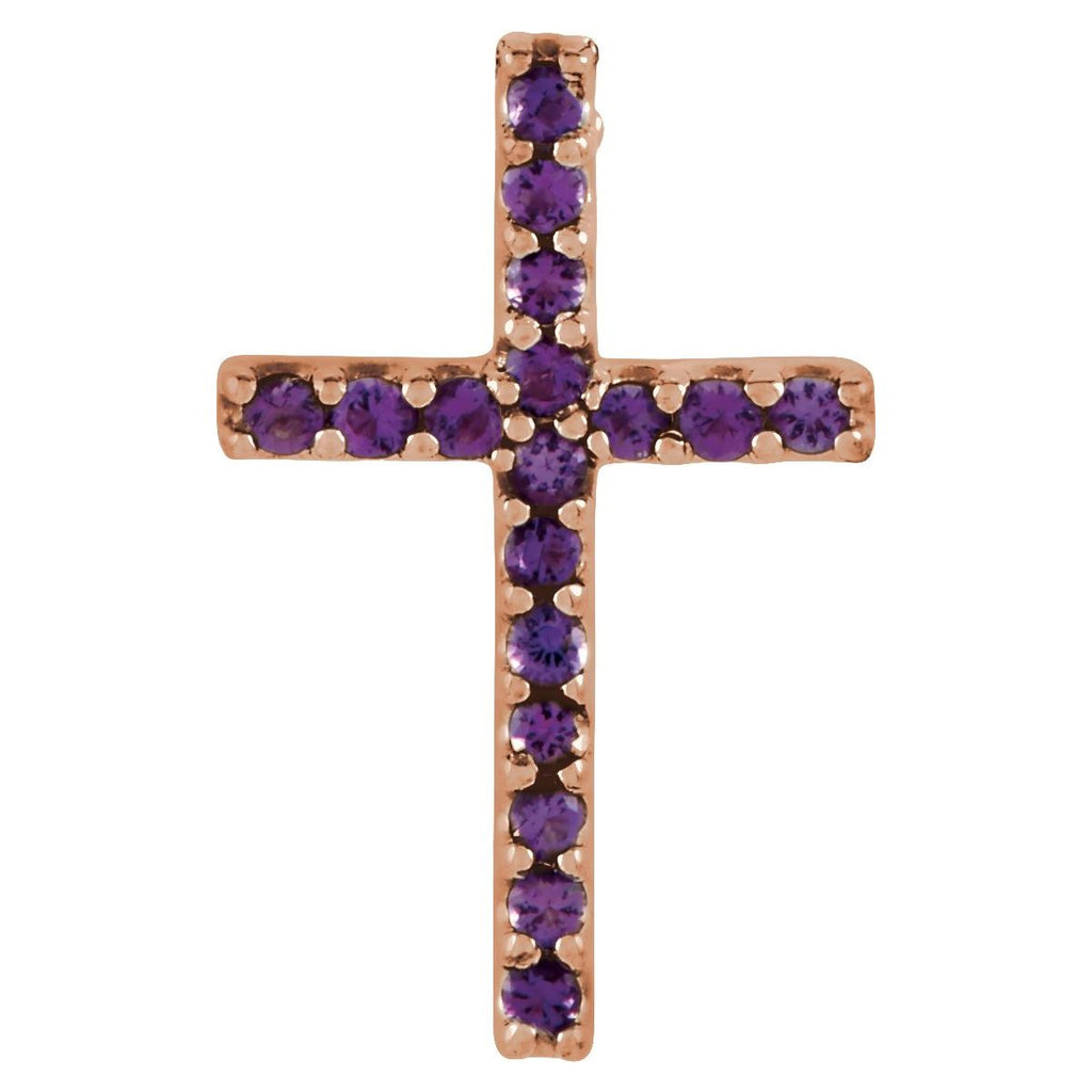 Natural Amethyst Petite Cross Pendant in 14k rose gold