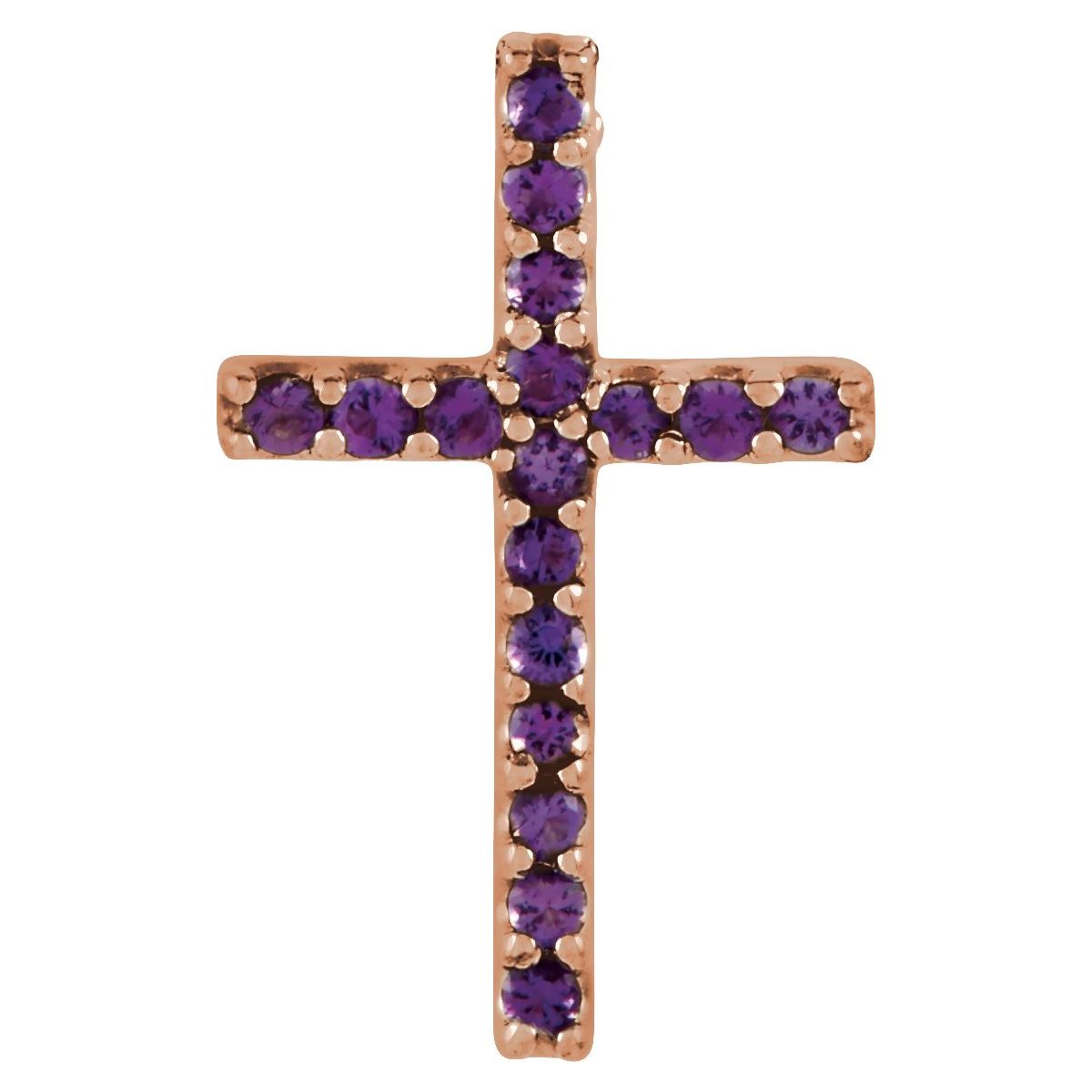 Natural Amethyst Petite Cross Pendant in 14k rose gold