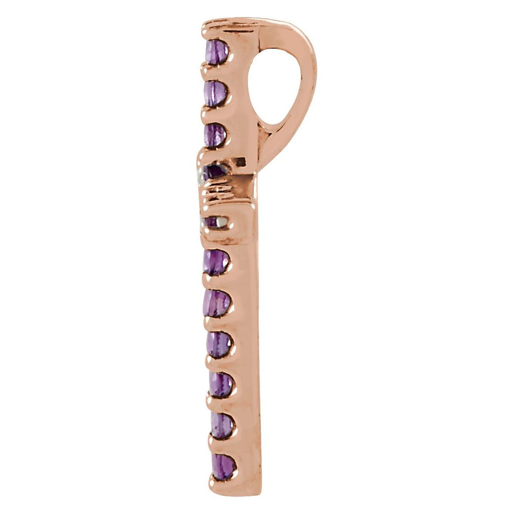 Natural Amethyst Petite Cross Pendant in 14k rose gold