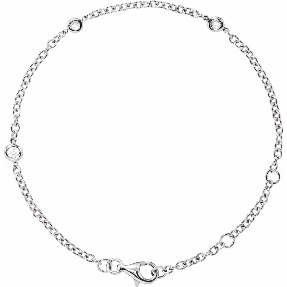 1/6 CTW Natural Diamond Bezel-Set 3-Station Bracelet in 14k white gold