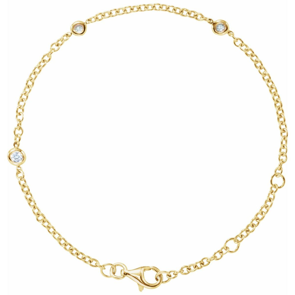1/6 CTW Natural Diamond Bezel-Set 3-Station Bracelet in 14k yellow gold