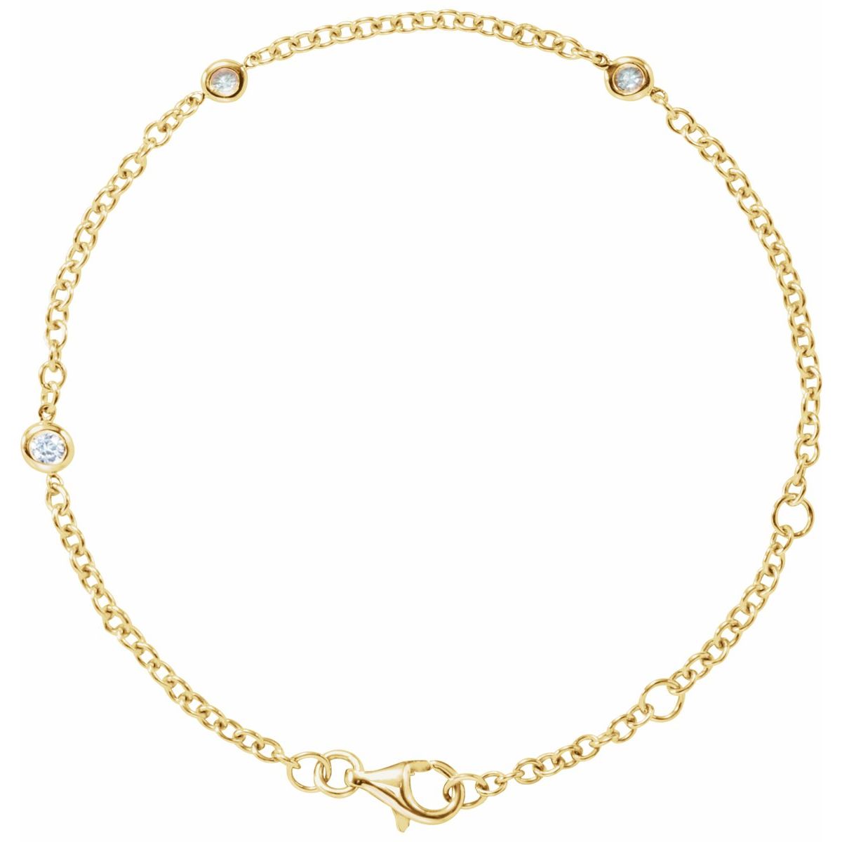 1/6 CTW Natural Diamond Bezel-Set 3-Station Bracelet in 14k yellow gold