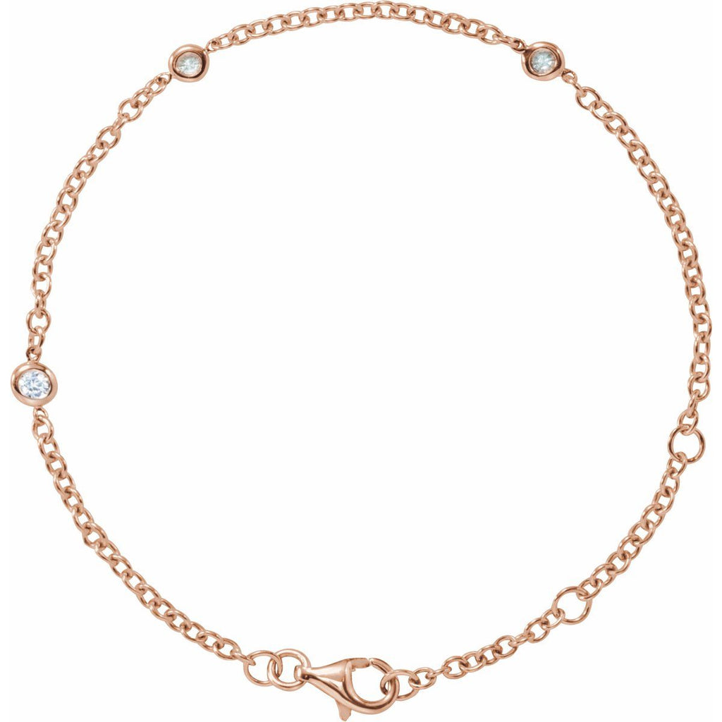 1/6 CTW Natural Diamond Bezel-Set 3-Station Bracelet in 14k rose gold