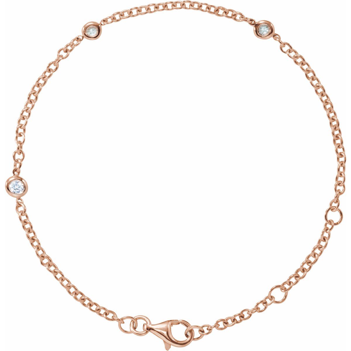 1/6 CTW Natural Diamond Bezel-Set 3-Station Bracelet in 14k rose gold