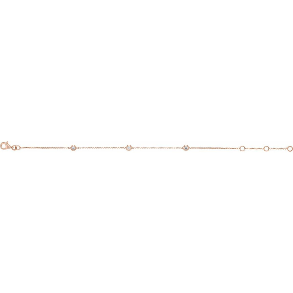 1/6 CTW Natural Diamond Bezel-Set 3-Station Bracelet in 14k rose gold