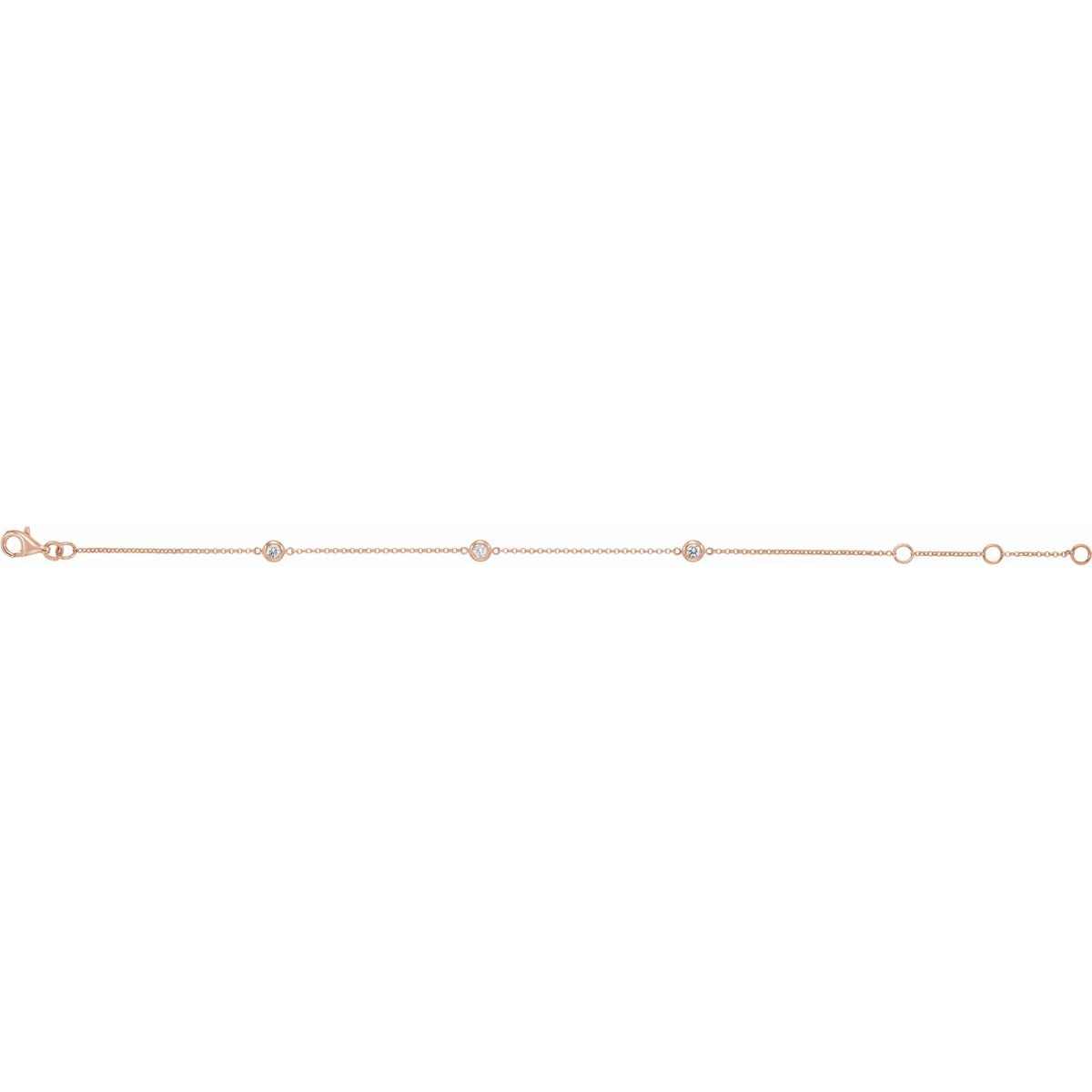 1/6 CTW Natural Diamond Bezel-Set 3-Station Bracelet in 14k rose gold
