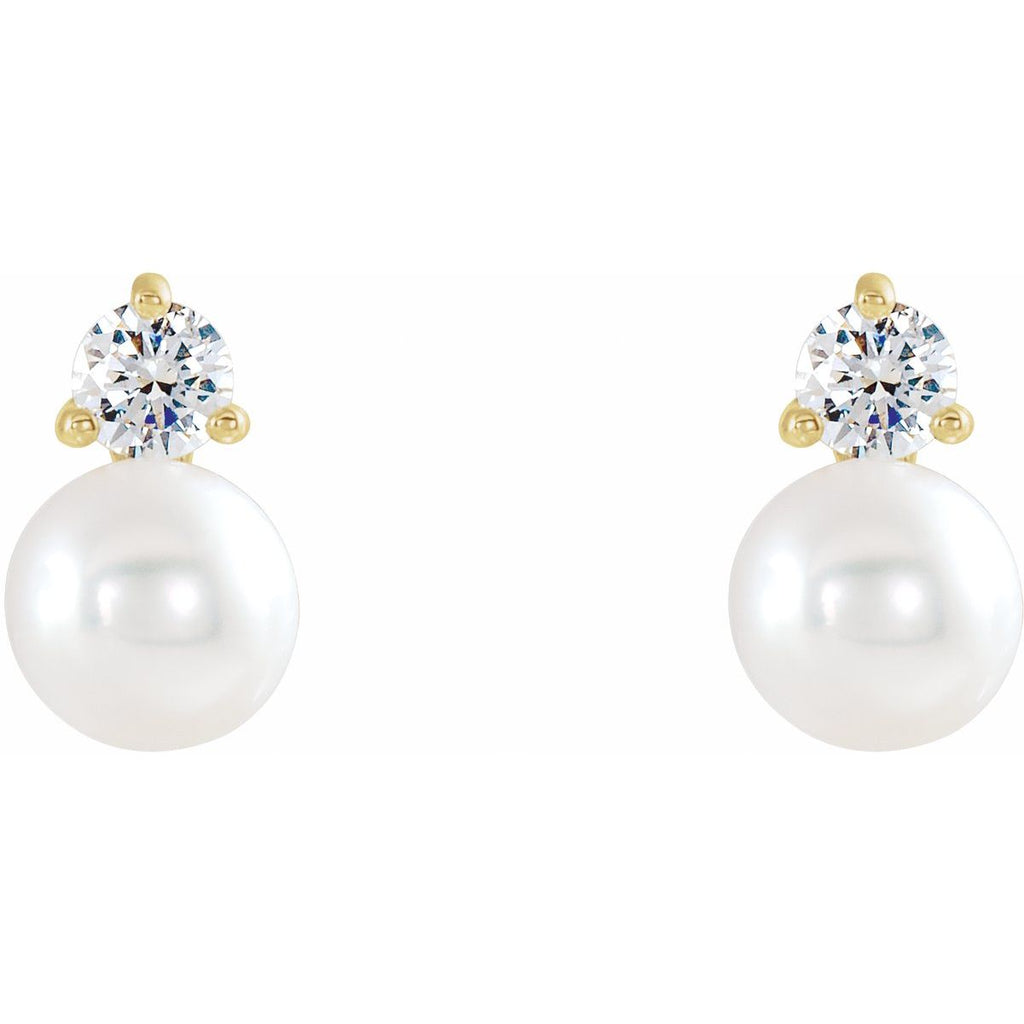 Cultured White Freshwater Pearl & 1/5 CTW Natural Diamond Earrings in 14k yellow gold