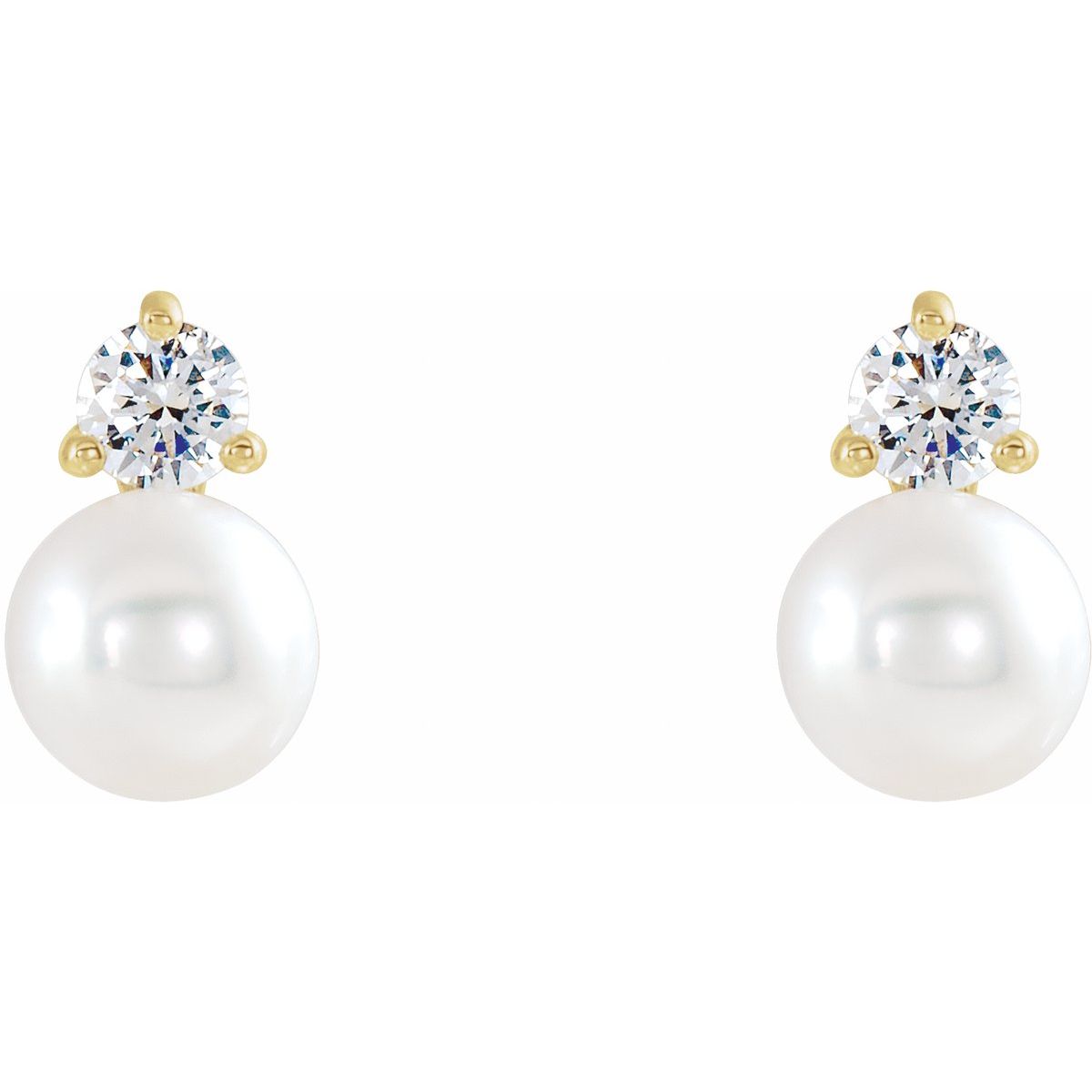 Cultured White Freshwater Pearl & 1/5 CTW Natural Diamond Earrings in 14k yellow gold