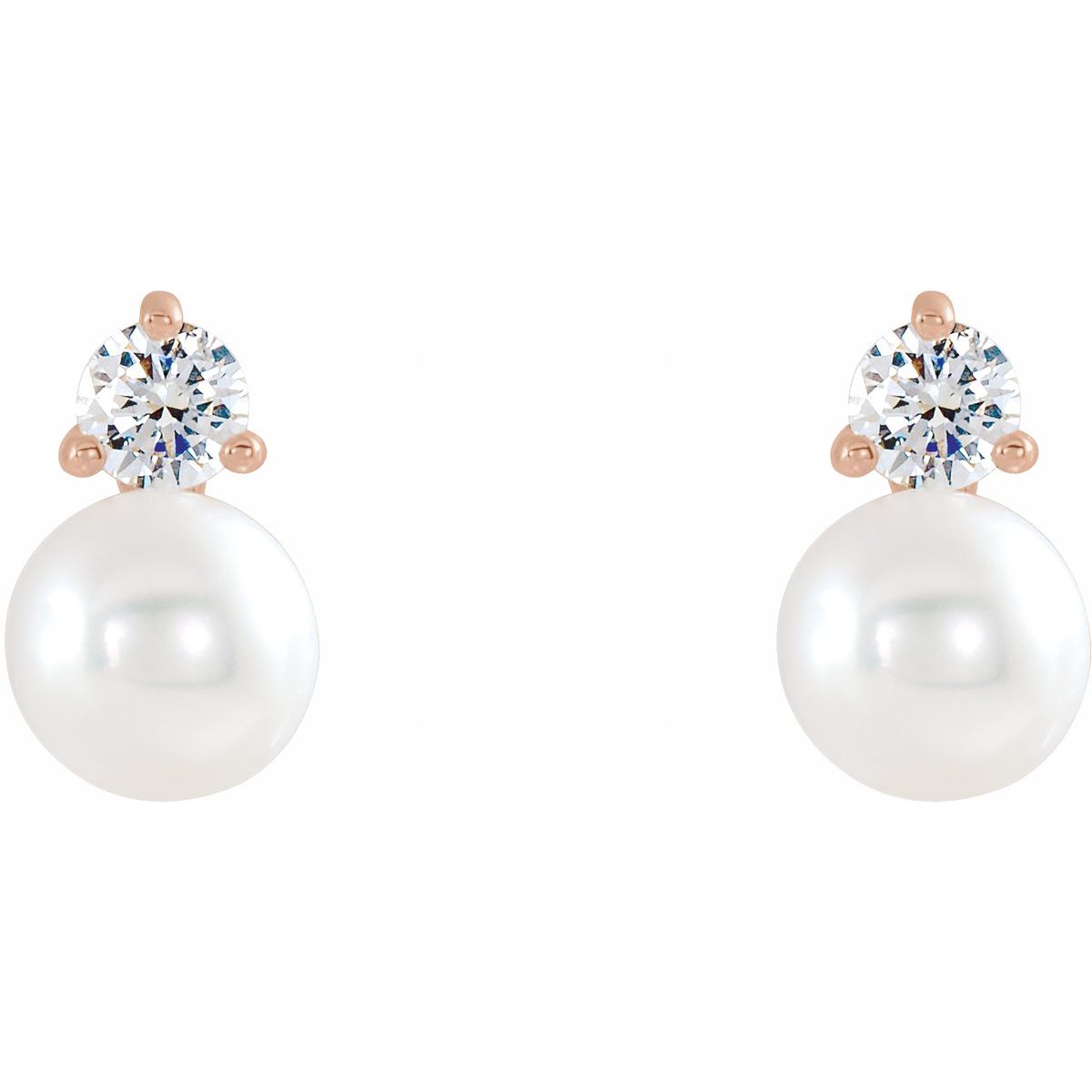 Cultured White Freshwater Pearl & 1/5 CTW Natural Diamond Earrings in 14k rose gold