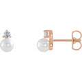 Cultured White Freshwater Pearl & 1/5 CTW Natural Diamond Earrings in 14k rose gold