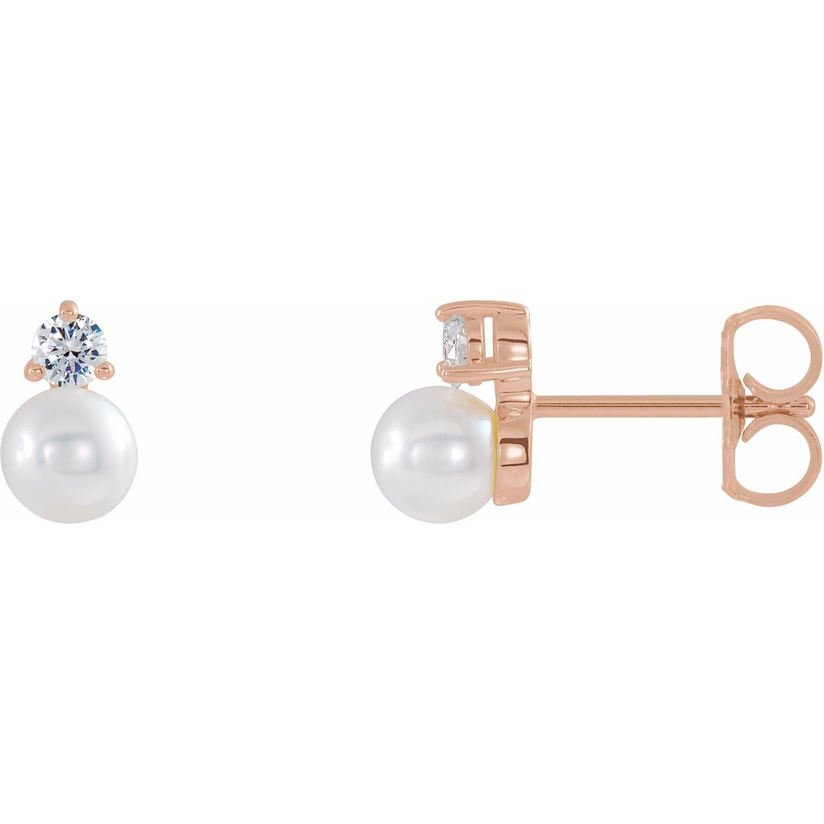 Cultured White Freshwater Pearl & 1/5 CTW Natural Diamond Earrings in 14k rose gold