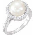 Cultured White Freshwater Pearl & 3/8 CTW Natural Diamond Ring