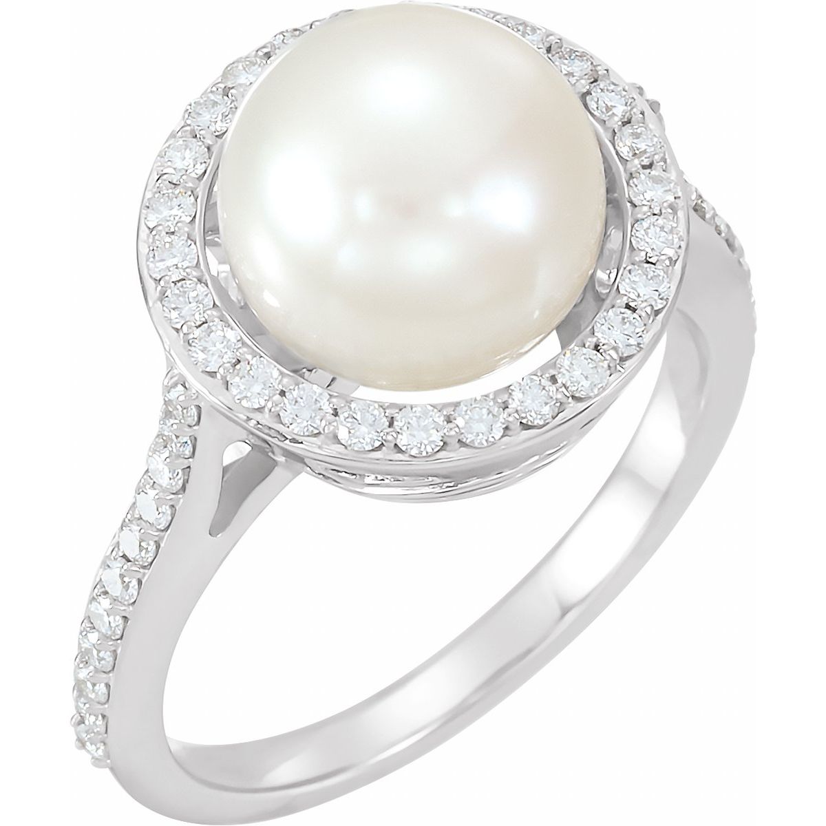 Cultured White Freshwater Pearl & 3/8 CTW Natural Diamond Ring