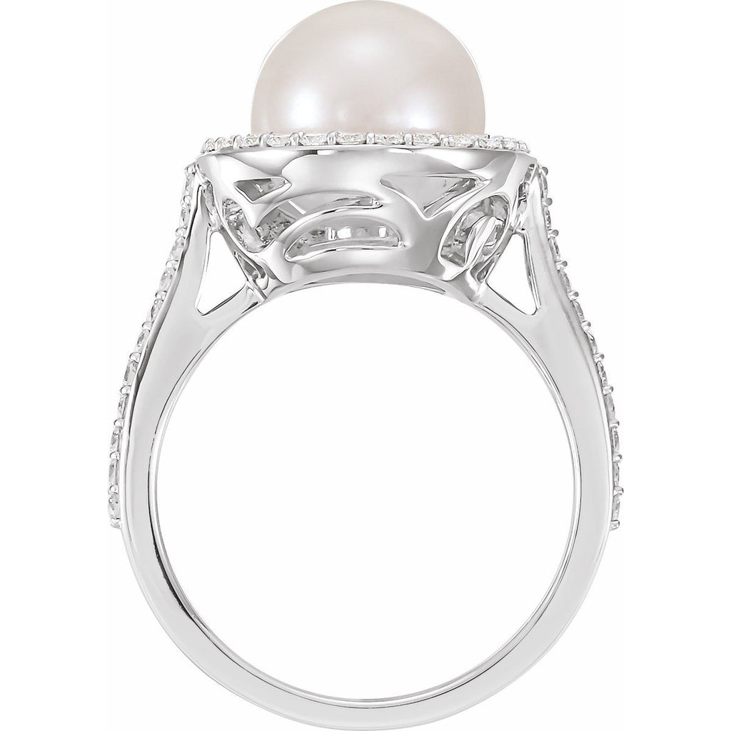 Cultured White Freshwater Pearl & 3/8 CTW Natural Diamond Ring