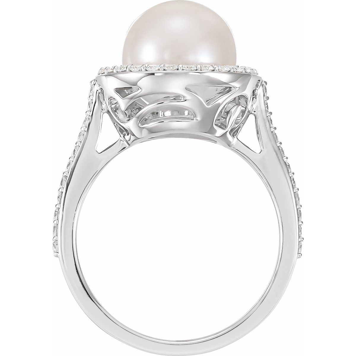 Cultured White Freshwater Pearl & 3/8 CTW Natural Diamond Ring