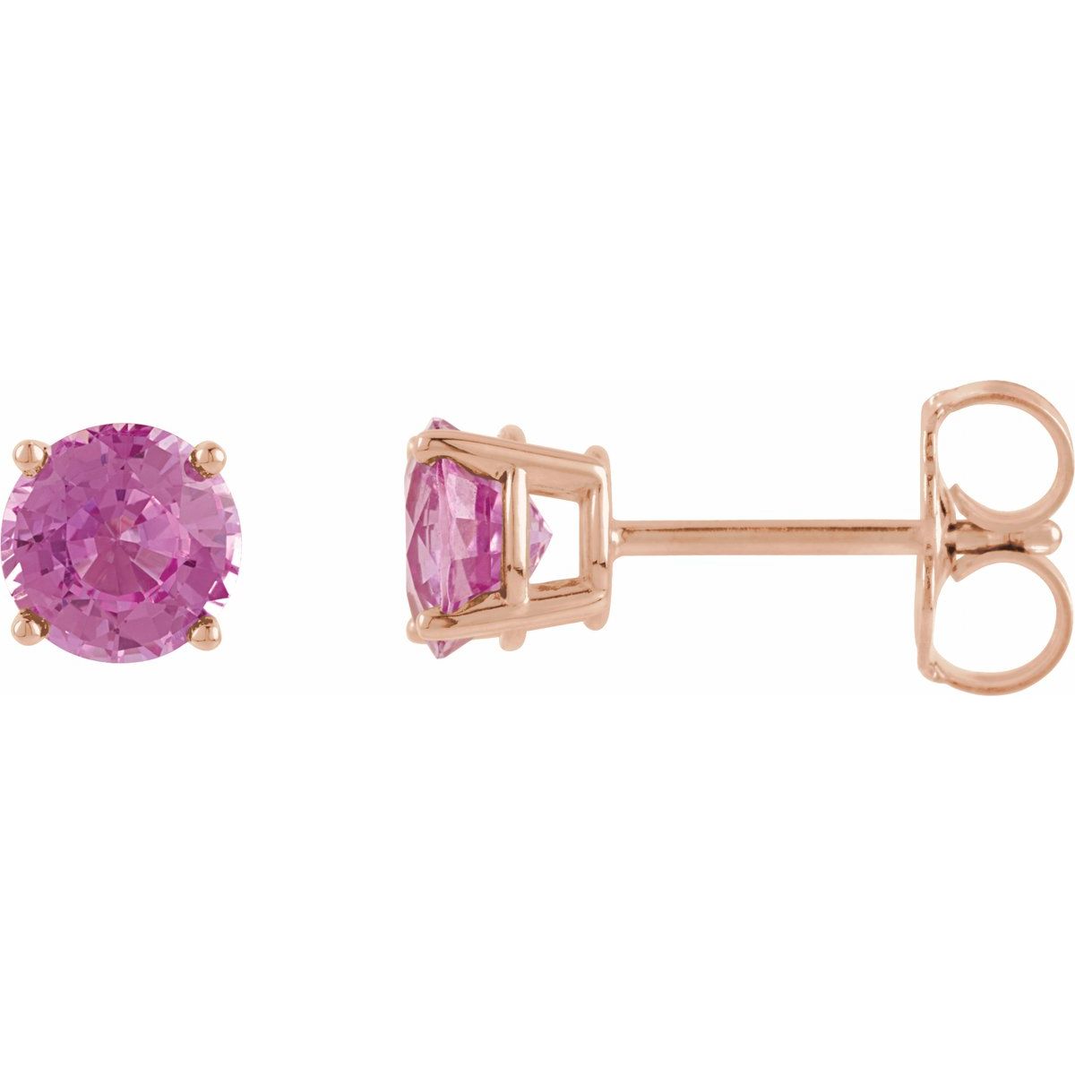 Natural Pink Tourmaline Four-Prong Stud Earrings in 14k rose gold