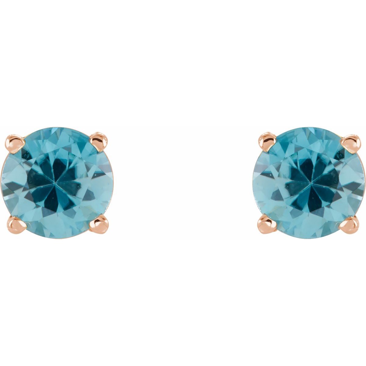 Natural Blue Zircon Four-Prong Stud Earrings in 14k rose gold