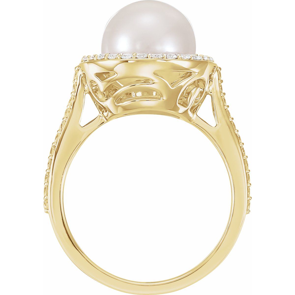 Cultured White Freshwater Pearl & 3/8 CTW Natural Diamond Ring in 14k yellow gold