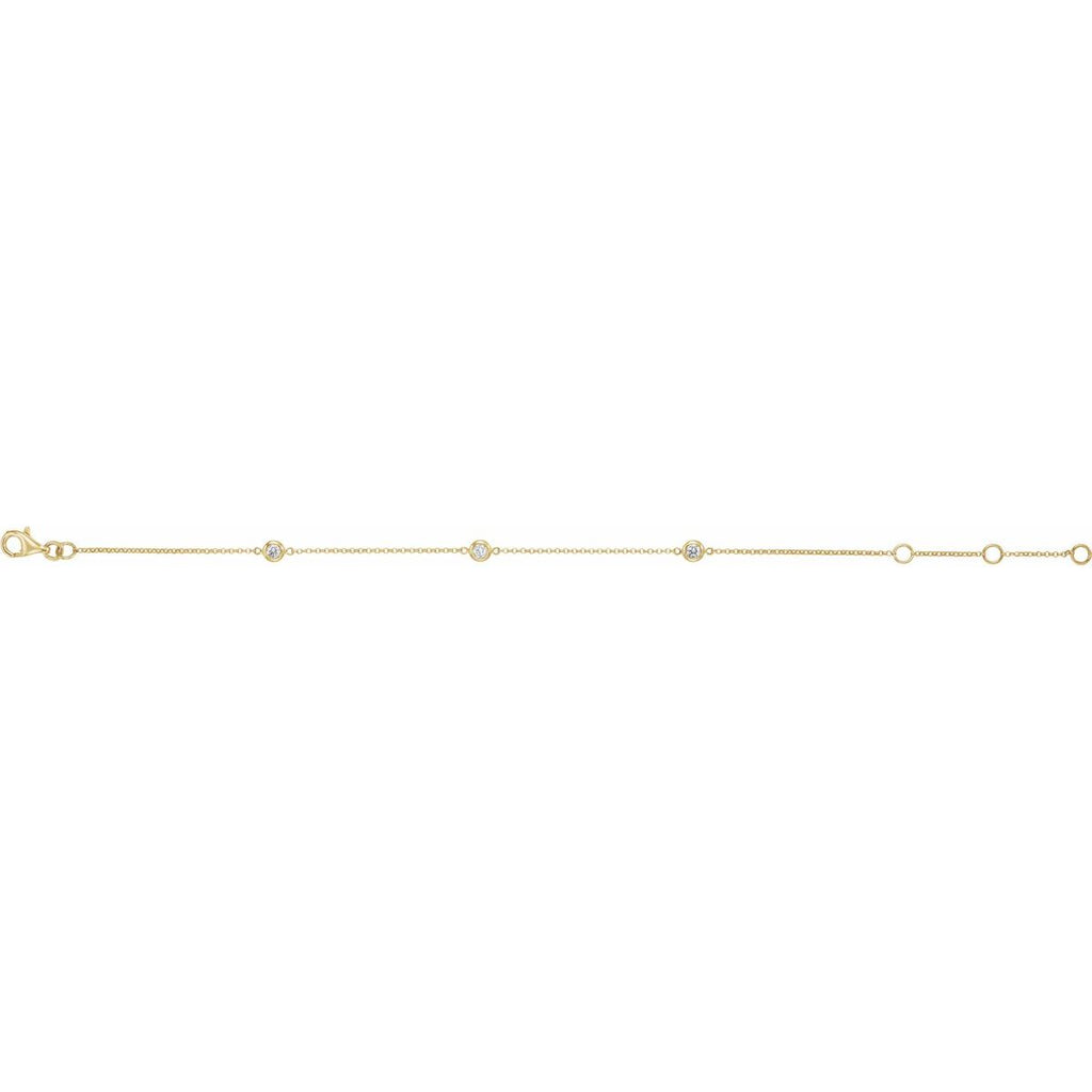 1/6 CTW Natural Diamond Bezel-Set 3-Station Bracelet in 14k yellow gold