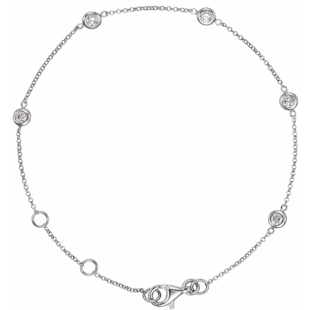1/4 CTW Natural Diamond Bezel-Set 5-Station Bracelet in 14k white gold