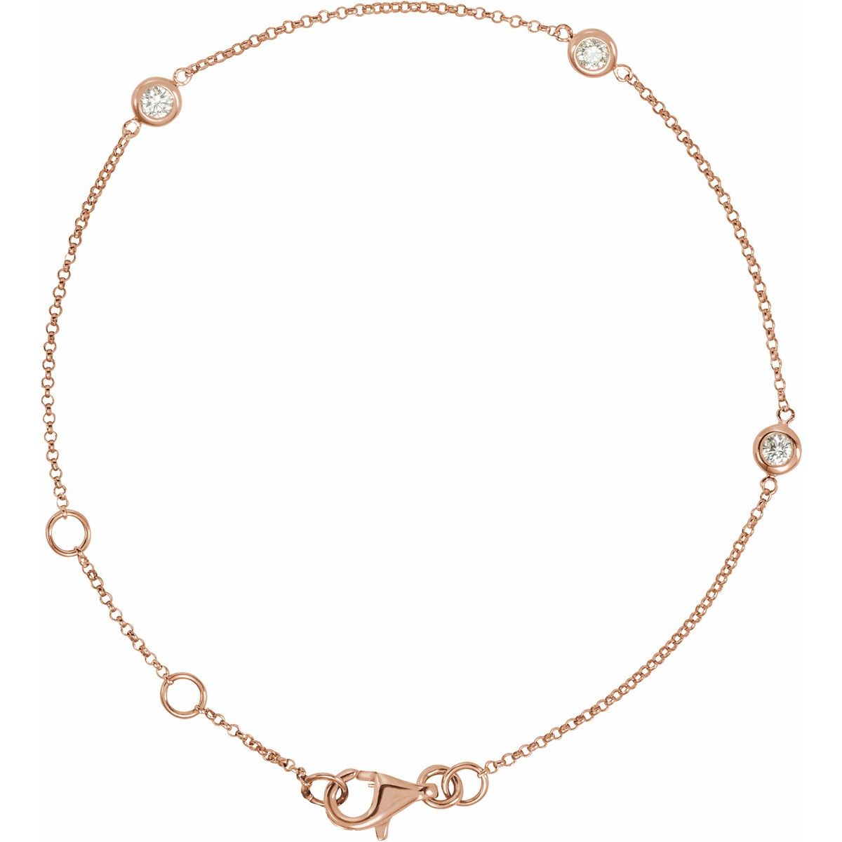 1/6 CTW Natural Diamond Bezel-Set 3-Station Bracelet in 14k rose gold