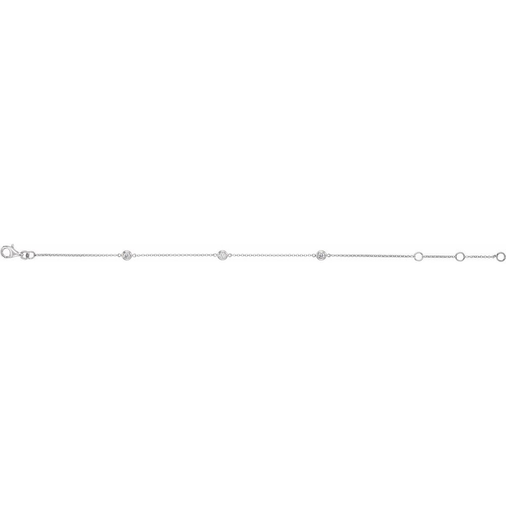 1/6 CTW Natural Diamond Bezel-Set 3-Station Bracelet in 14k white gold